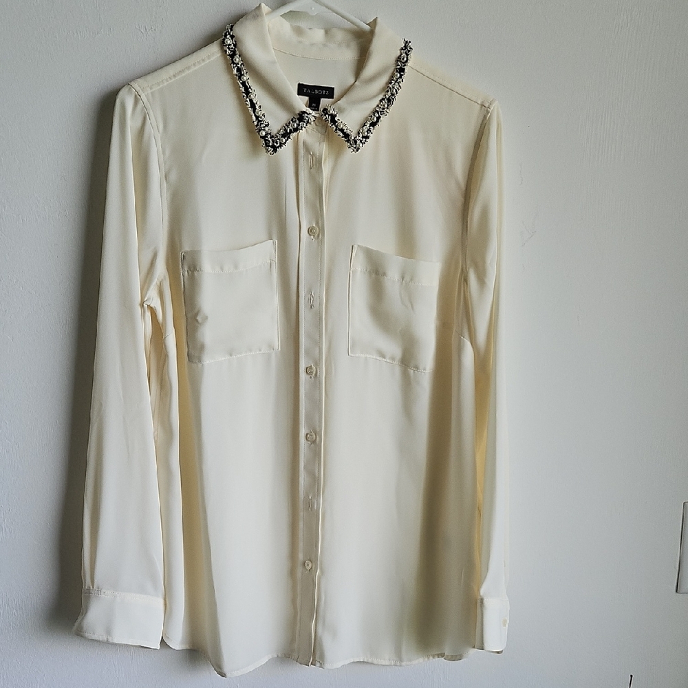 Cream Women's Blouse with Embellished Collar